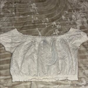 H&M White Puff Sleeve Smocked Crop Blouse